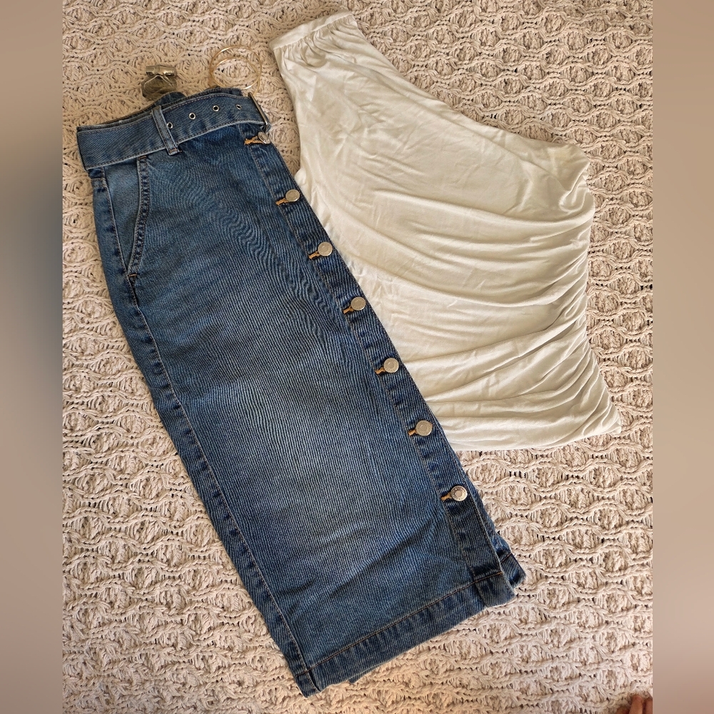 H&M Blue Denim Midi Skirt